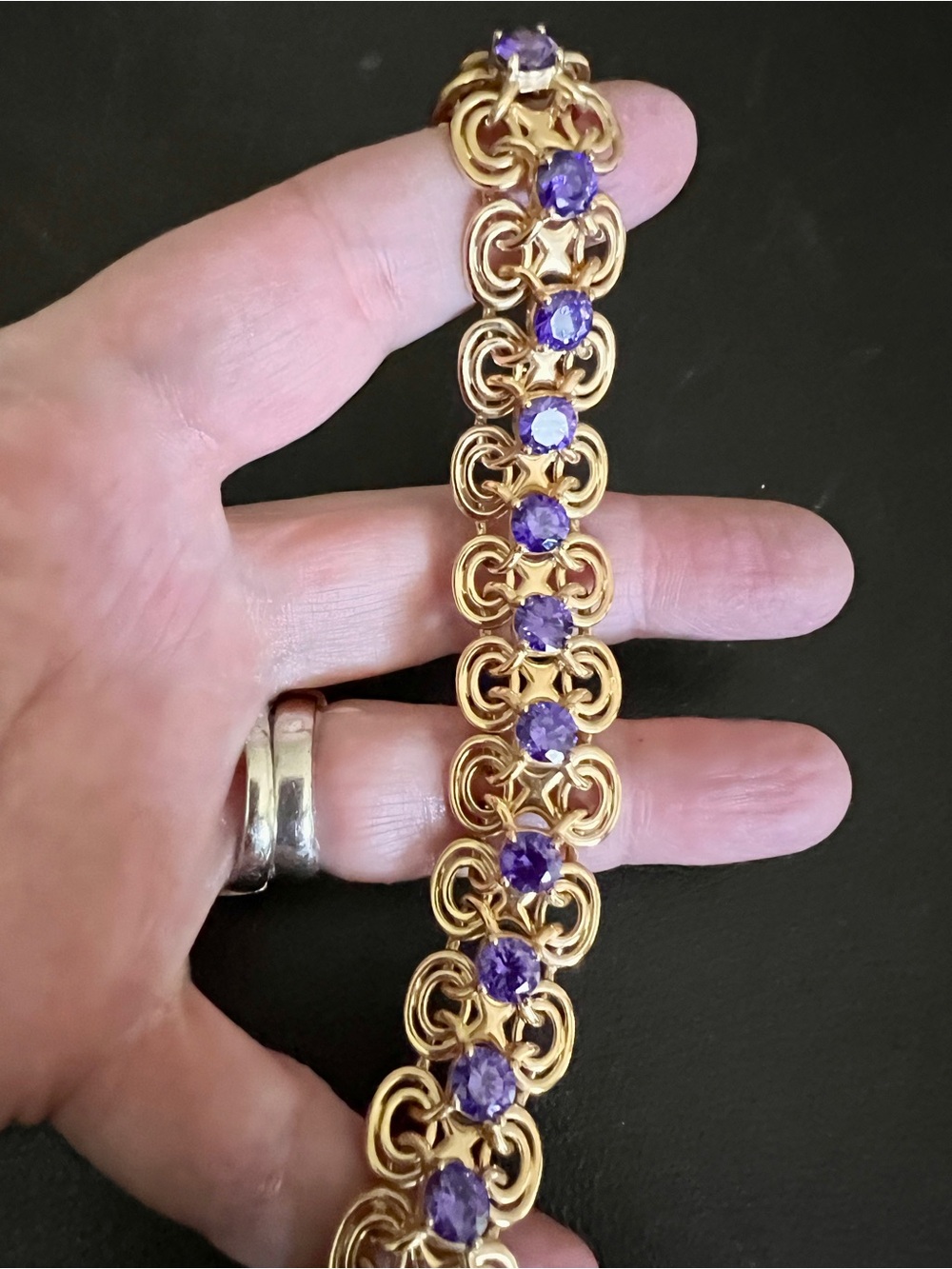 Vintage Purple Amethyst CZ Bracelet Gold Over 925 Silver - Picture 4 of 8